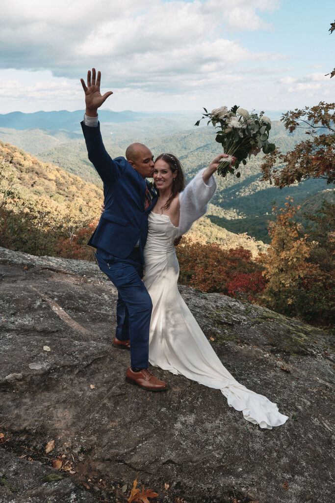 Joyful elopement couple