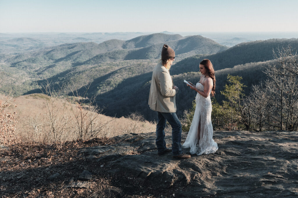 Couple Reads Vows During Elopement In The Mountains