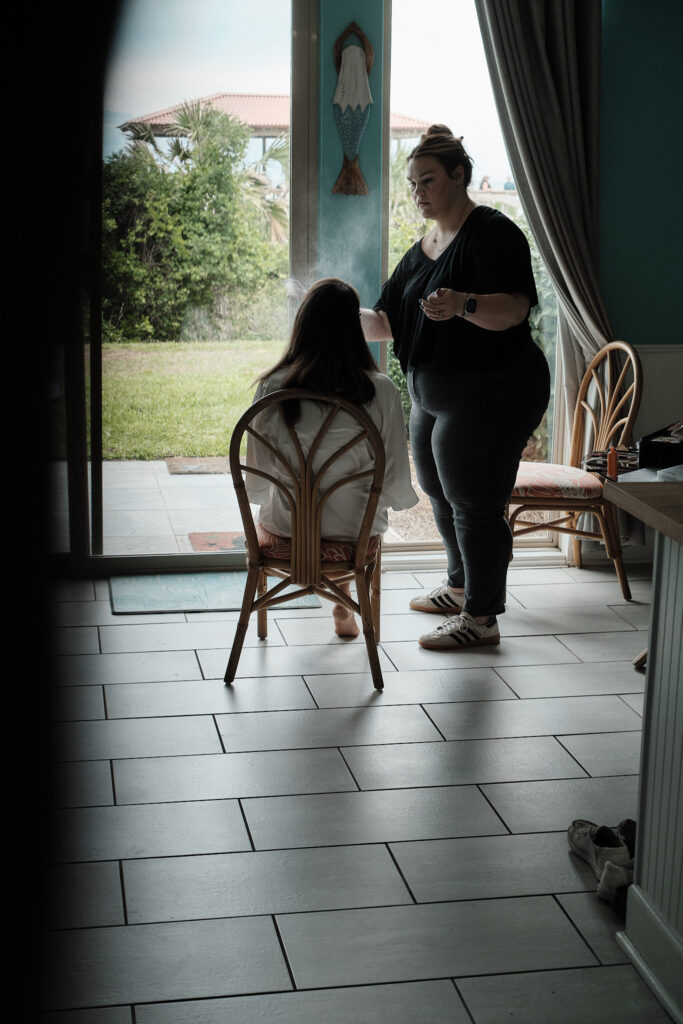 Bride getting ready at a villa for her Jekyll Island Elopement