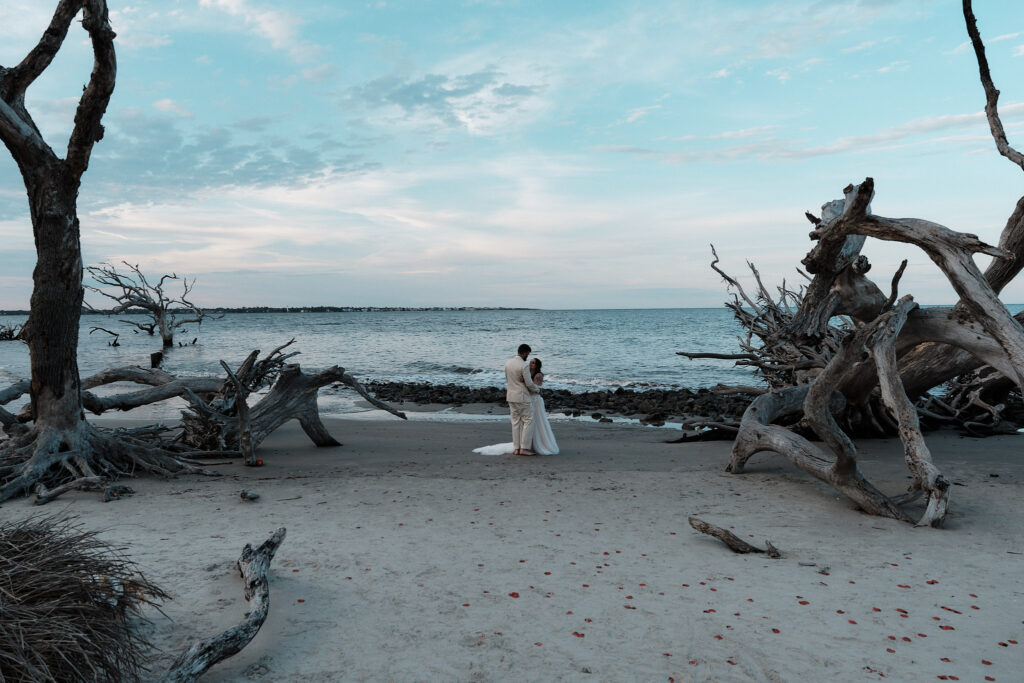 Jekyll Island Wedding couple shares a first dance on the beach