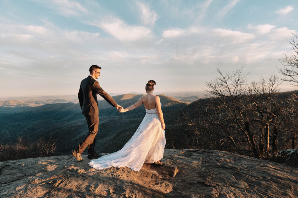 Hiking elopement with a mountain backdrop