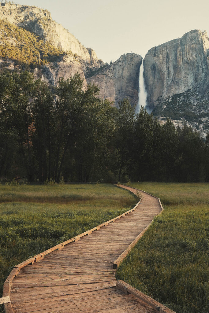 Yosemite National Park waterfall flowing over a cliff