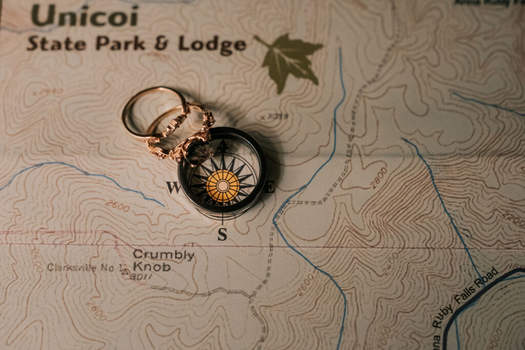 Adventure elopement details over a trail map