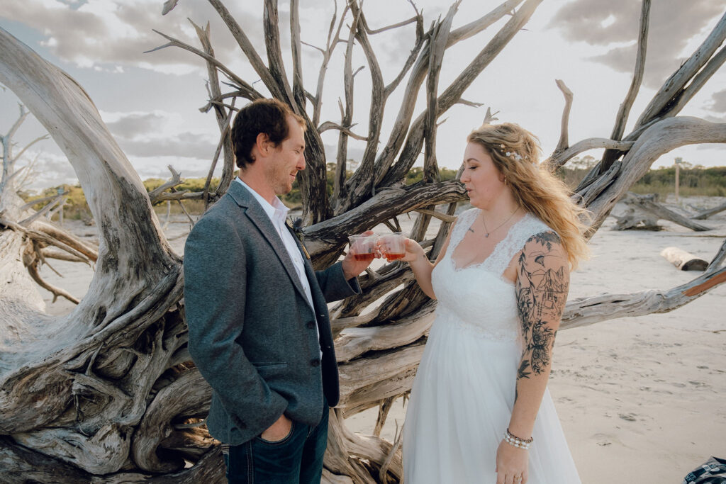 Beach elopement cheers