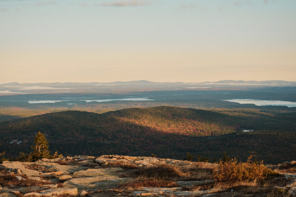 Sunrise over the Acadia National Park mountains